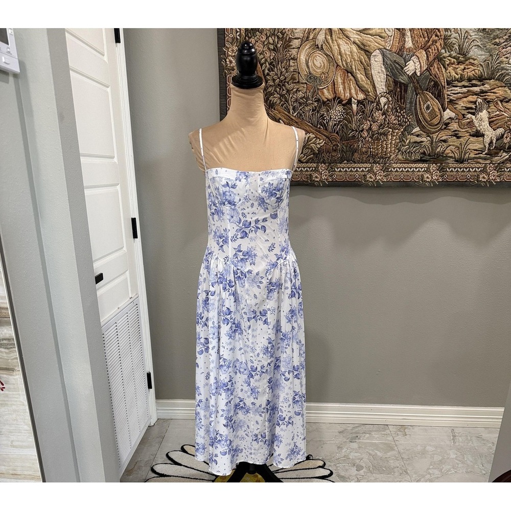X&Z Dress Womens Small White‎ Blue Floral Square Neck Fit Flare Midi Sundress